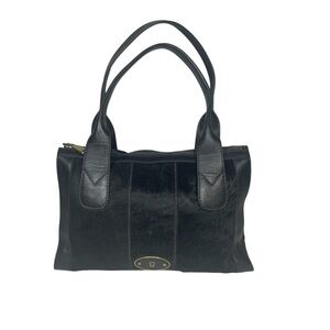 Fossil Vintage Reissue Calf Hair & Leather Tote Bag Purse Satchel Handbag Black